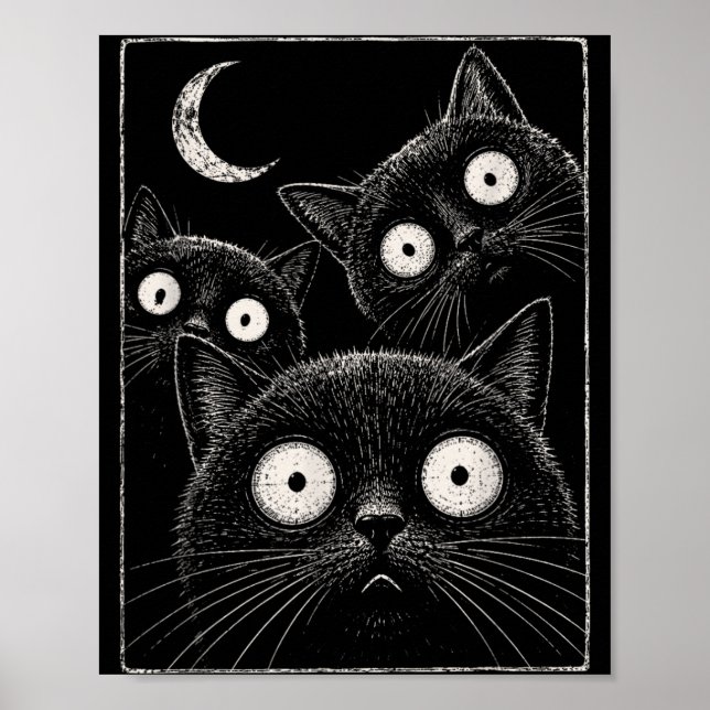 Affiche Chat noir effrayant lune gothique mignon Halloween (Devant)