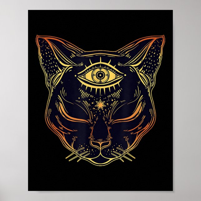 Affiche Chat noir égyptien Halloween Boho - Cuisine gothiq (Devant)