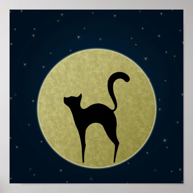 Affiche Chat noir élégante silhouette et lune (Devant)