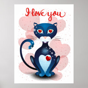 Affiche Chat noir en amour