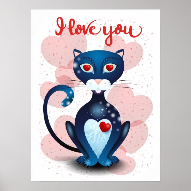 Affiche Chat noir en amour (Devant)