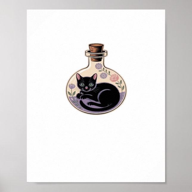 Affiche Chat noir en bouteille de potion T-shirt classique (Devant)