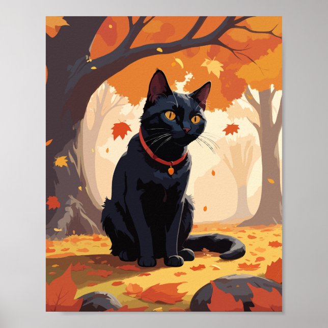 Affiche Chat noir en forêt (Devant)