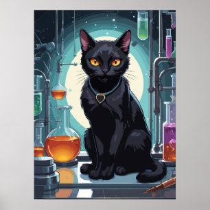 Affiche Chat noir en laboratoire