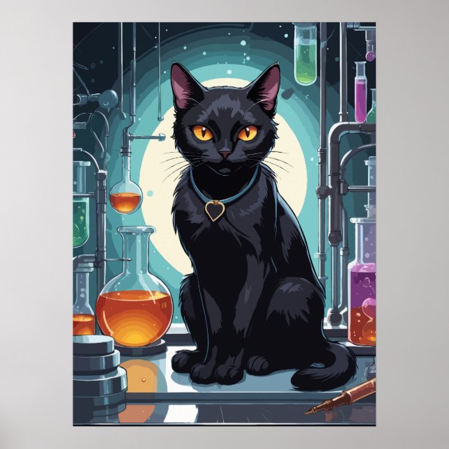 Affiche Chat noir en laboratoire (Devant)