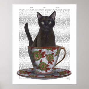 Affiche Chat noir en Teacup