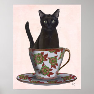 Affiche Chat noir en Teacup