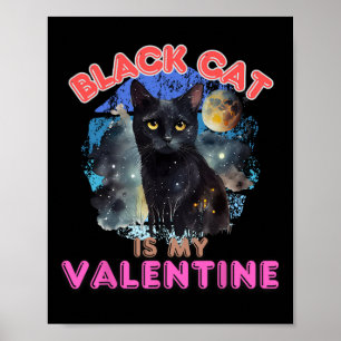 Affiche Chat noir est ma Saint-Valentin Citation drôle Ama