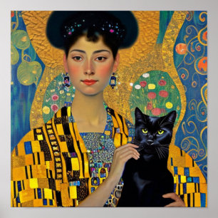 Affiche Chat noir et belle femme