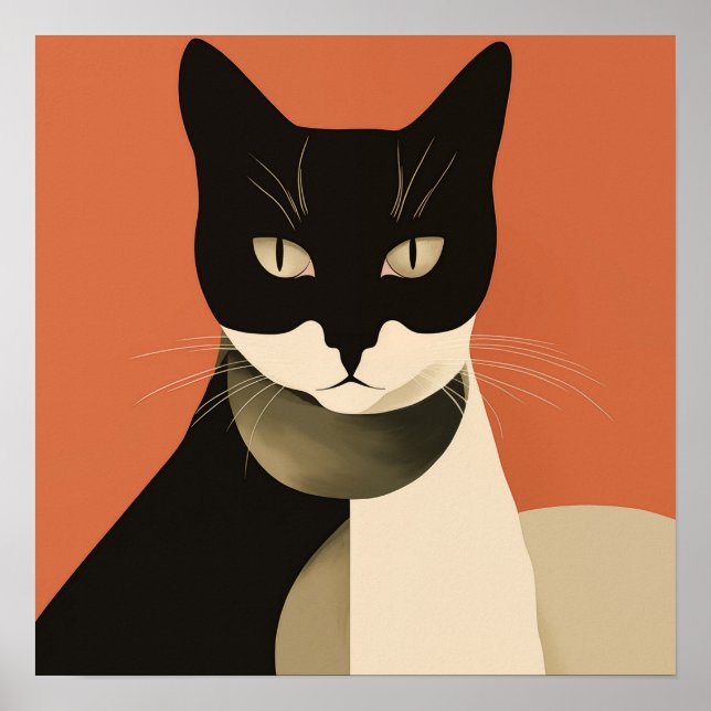 Affiche Chat noir et blanc (Devant)
