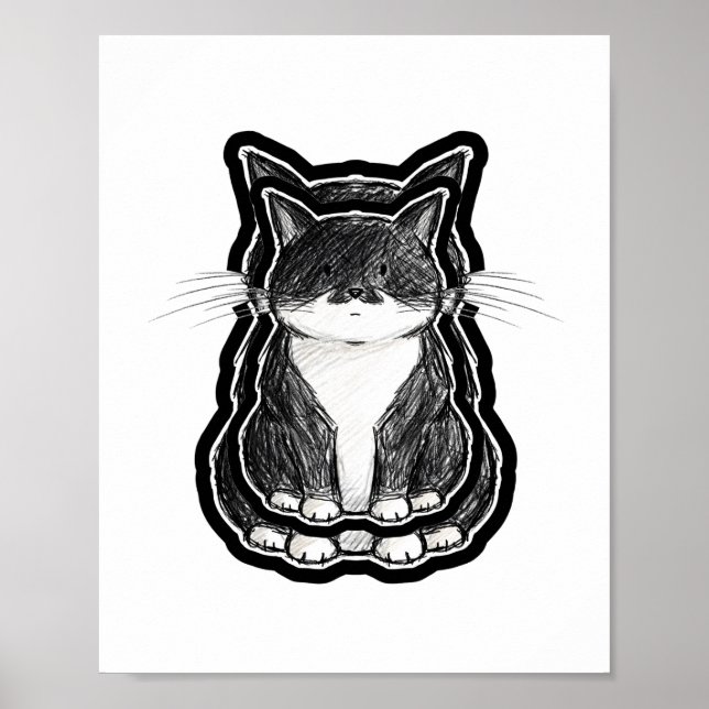Affiche Chat noir et blanc (Devant)