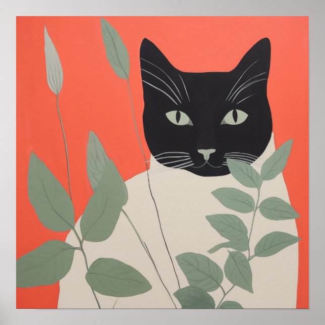 Affiche Chat noir et blanc (Devant)