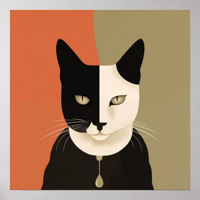Affiche Chat noir et blanc (Devant)