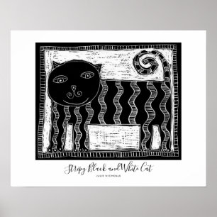 Affiche Chat noir et blanc rayé