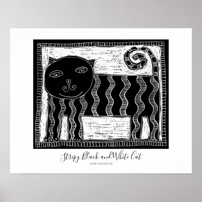 Affiche Chat noir et blanc rayé (Devant)