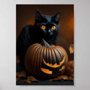 Affiche Chat noir et citrouille Jack-O-Lantern