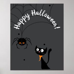 Affiche Chat noir et Halloween Spider