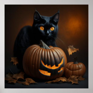 Affiche Chat noir et Jack-O-Lantern
