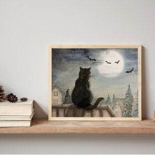 Affiche Chat noir et Lune