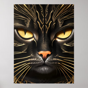 Affiche Chat noir et or
