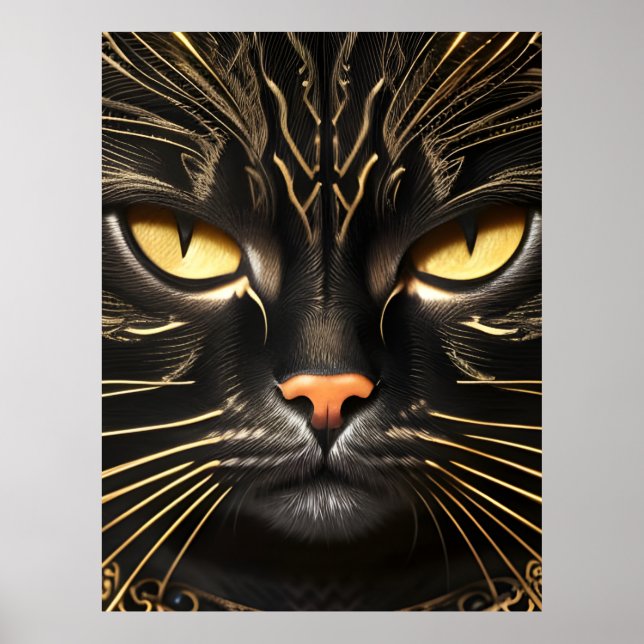 Affiche Chat noir et or (Devant)