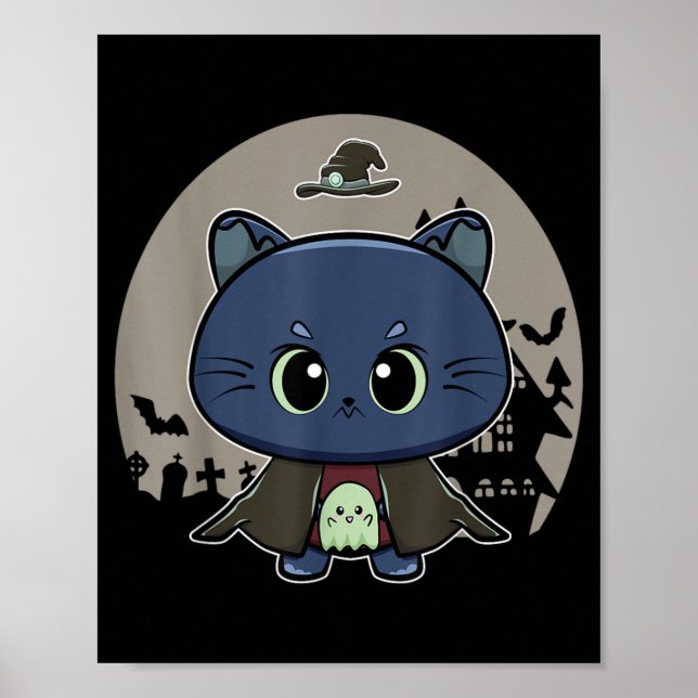 Affiche Chat Noir Et Sorcière D'Horreur Féline Pour Hallow (Devant)