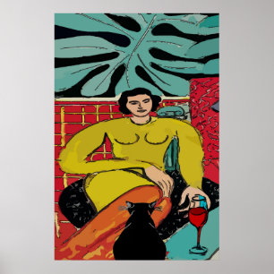 Affiche Chat Noir et Vin Rouge