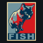 Affiche Chat noir faim pour le poisson - Pop Art Rouge et<br><div class="desc">Illustration originale de ma chatte noire Mona,  qui n'est jamais satisfaite jusqu'à ce qu'elle obtienne ce qu'elle veut - le poisson. Ce chat affamé est illustré dans le style audacieux de l'affiche "espoir".</div>