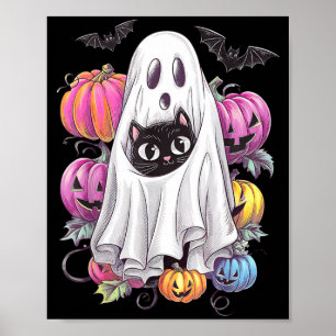 Affiche Chat Noir Fantôme Avec Citrouilles Halloween Effra
