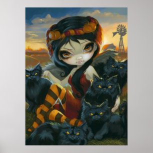 Affiche Chat noir féerique de Halloween d'IMPRESSION d'ART