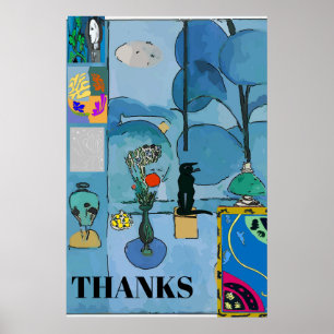 Affiche Chat noir & Fleurs en Chambre Bleue, ajouter du te