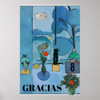 Affiche Chat noir & Fleurs en Chambre Bleue, ajouter du te