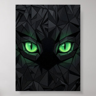 Affiche Chat noir géométrique aux yeux verts émeraude