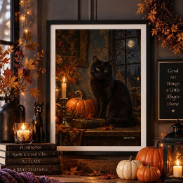 Affiche Chat noir gothique au clair de lune Art fin
