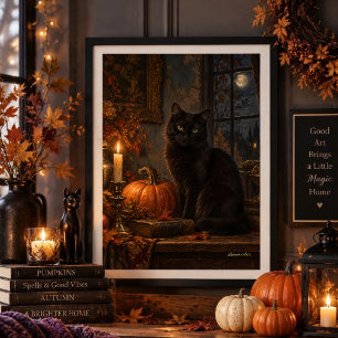 Affiche Chat noir gothique au clair de lune Art fin