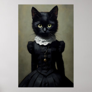 Affiche Chat noir gothique en robe imprimée, Dark Academia