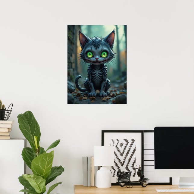 Affiche Chat noir gothique Halloween Vibes de forêt enchan (Bureau à domicile)