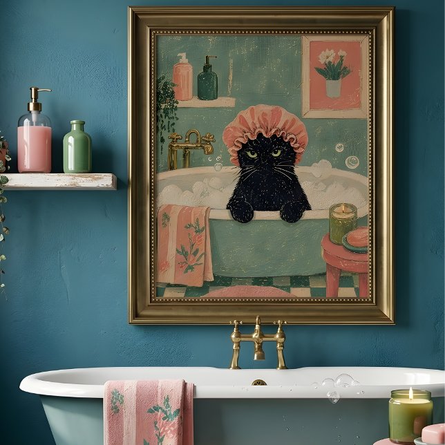 Affiche Chat noir grincheux à l'heure du bain Art rétro vi (Créateur téléchargé)