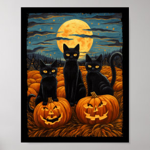 Affiche Chat noir Halloween Amoureux de les chats Starry N