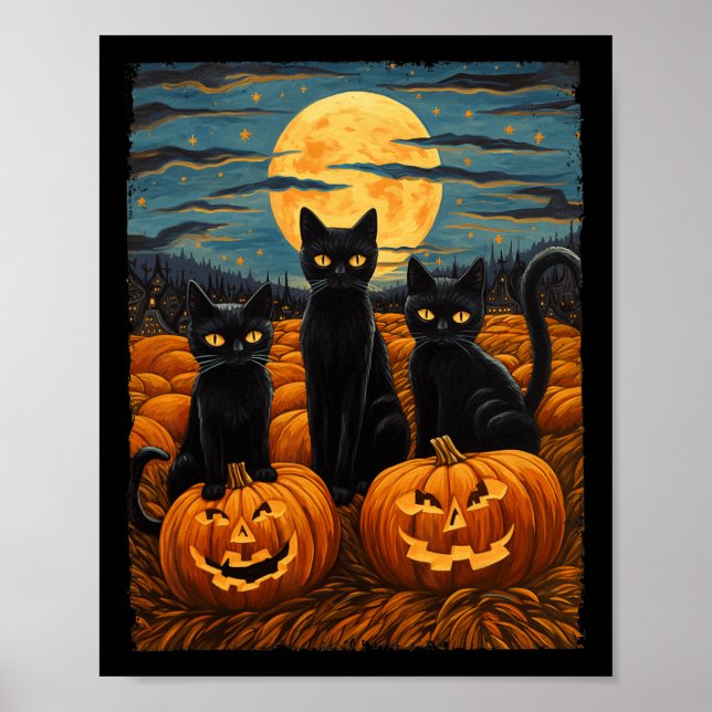Affiche Chat noir Halloween Amoureux de les chats Starry N (Devant)