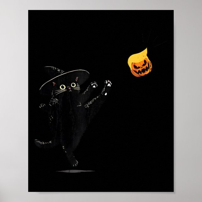 Affiche Chat noir Halloween Chat Sorcière Doodle (Devant)