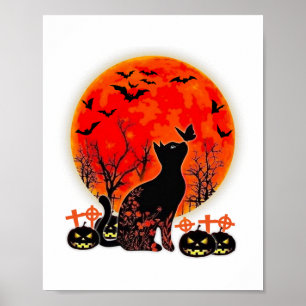 Affiche Chat noir Halloween Citrouille Lune Spooy