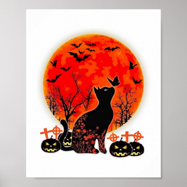 Affiche Chat noir Halloween Citrouille Lune Spooy (Devant)