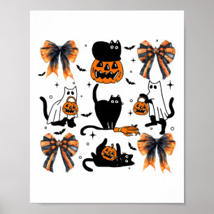 Affiche Chat noir Halloween Coquette Bow Halloween Citroui