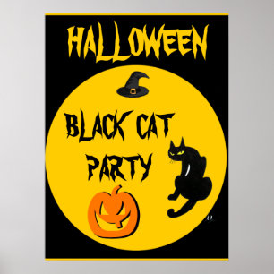 AFFICHE CHAT NOIR HALLOWEEN PARTY