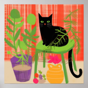 Affiche Chat noir Houseplants