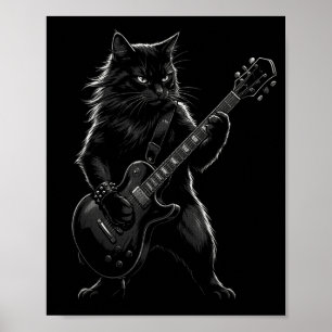 Affiche Chat noir jouant de la guitare électrique rocker g