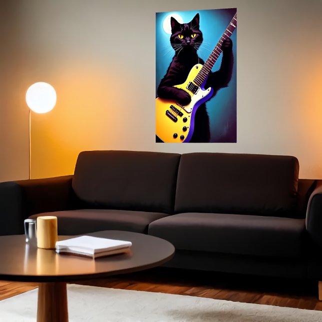Affiche Chat noir jouant d'une guitare | Art AI (Créateur téléchargé)
