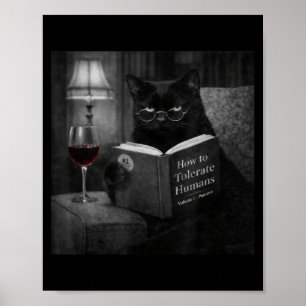 Affiche Chat Noir Lisant un Livre Humour Photo Rétro de Ch
