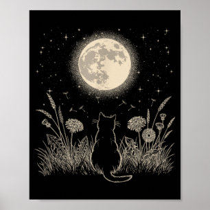 Affiche Chat Noir Lune Florale Esthétique Hommes Femmes Ch